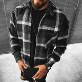Wiaofellas Business Casual Plaid Print Wool Shirt Jacket Men 2023 Spring Single Breasted Lapel Top Autumn Pocket Patchwork T-shirt Cardigan