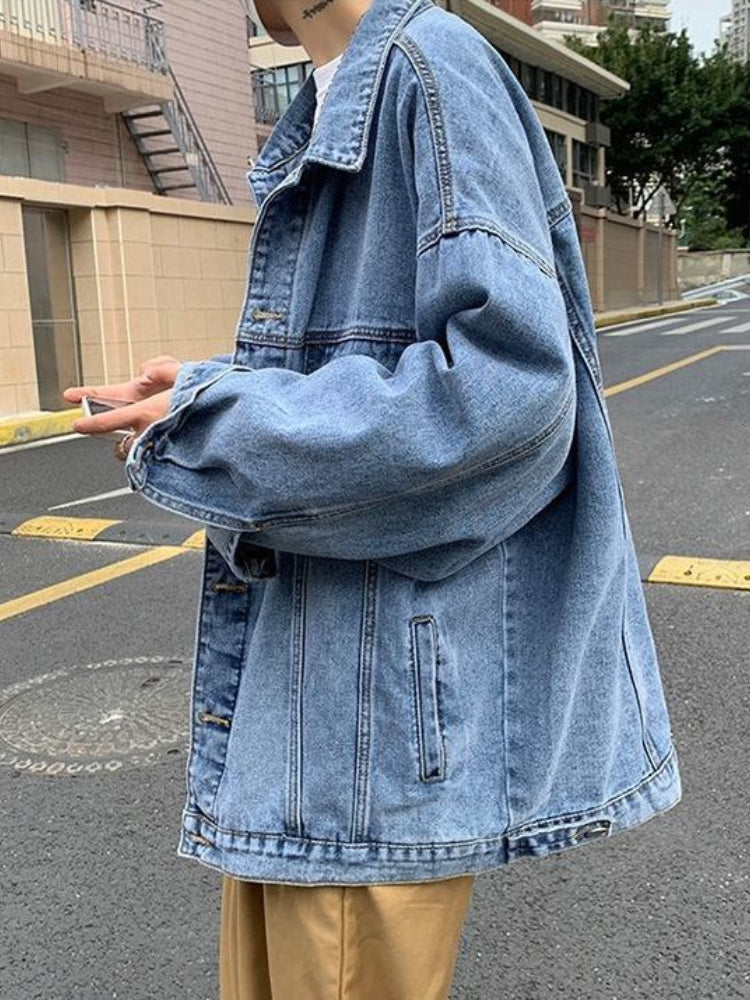 Wiaofellas  -  Denim Jacket Men's High Street Hip-hop Trainer Jacket Autumn Trend Streetwear All-match Preppy Oversize Punk Jeans Coat