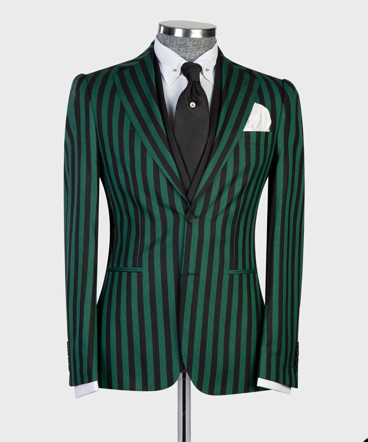 Wiaofellas Men's Suit 3 Pieces Blazer Vest Pants Peaked Lapel Single Breasted Tuxedo Wedding Groom Pinstripes Formal Tailored Costume Homme