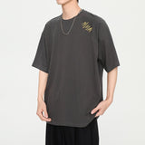 Wiaofellas Summer New Vintage Men's T-Shirt Casual American Irregular Personalized Embroidery T-shirts Cotton 200G Fashion Hip Hop Unisex