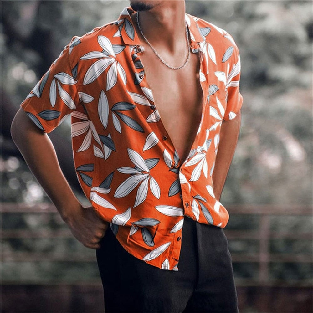 Wiaofellas New Luxury Social Shirts For Men Casual Floral Print Short-sleeved Tees Summer Loose Simple Tops Lapel Shirt Men's Clothing 2023