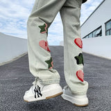 Wiaofellas Niche Designer American Retro Mens Pants High Street Towel Embroidery Spring and Autumn Jeans Casual Straight Male New Trousers