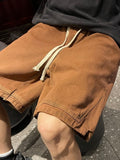 Wiaofellas vintage brown denim shorts men's American summer vibe high street half pants oversize trend olive green short jeans