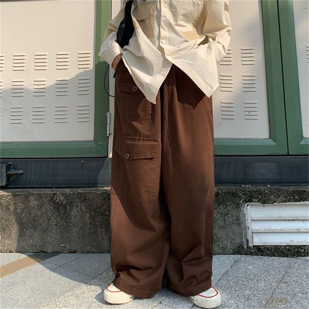 Wiaofellas Y2K Pants Men Hip Hop Cargo Y2k Overalls New Harajuku Fashion Rock Wide Leg Loose Baggy Trousers Streetwear valorant
