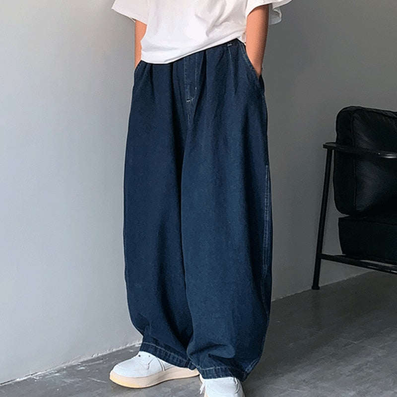 Wiaofellas Wide Leg Cargo Pants Streetwear Baggy Jeans New Spring Autumn Men Korean Jeans Loose Straight Male Brand Clothing Blue