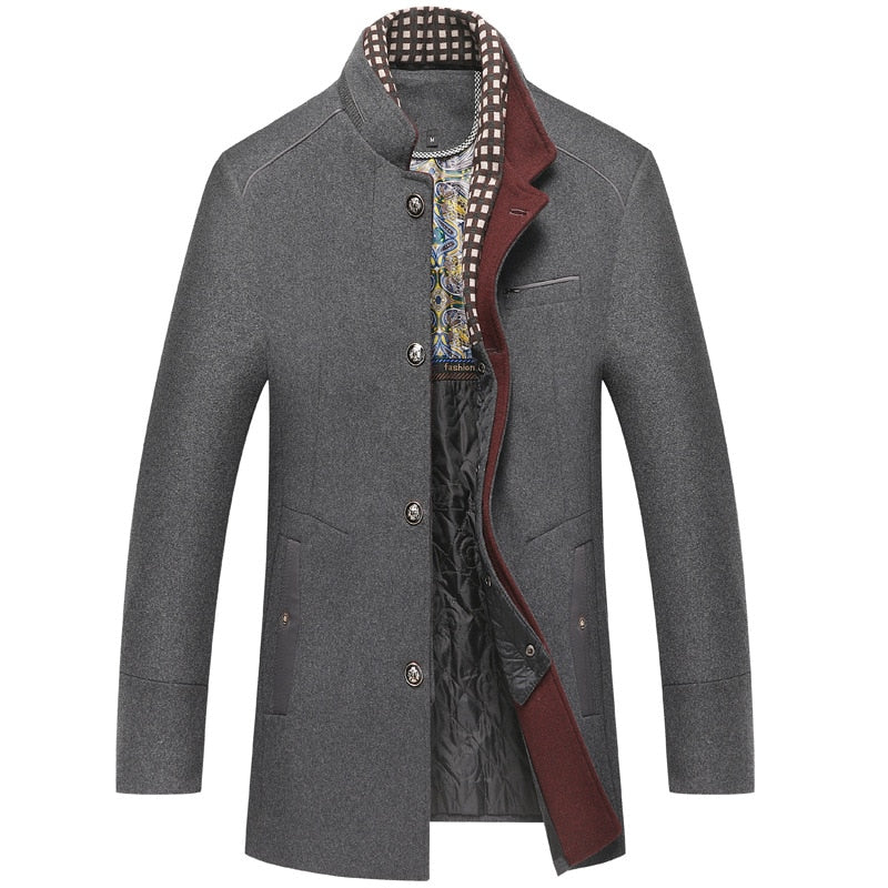 Wiaofellas Men's Woolen Coat Thickened Scarf Collar Jacket Men's Top Trench Coat Men  Winter Jacket Men