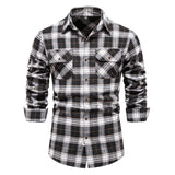 Wiaofellas Double Pocket Flannel Men Plaid Shirts Long Sleeve Social Business Shirts for Men Autumn Fashion Checkered Shirts Men