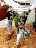 Wiaofellas Men Business Casual Trousers Retro Pattern Print Straight Long Pants Mens Spring Autumn Fashion Streetwear Vintage Men Clothing