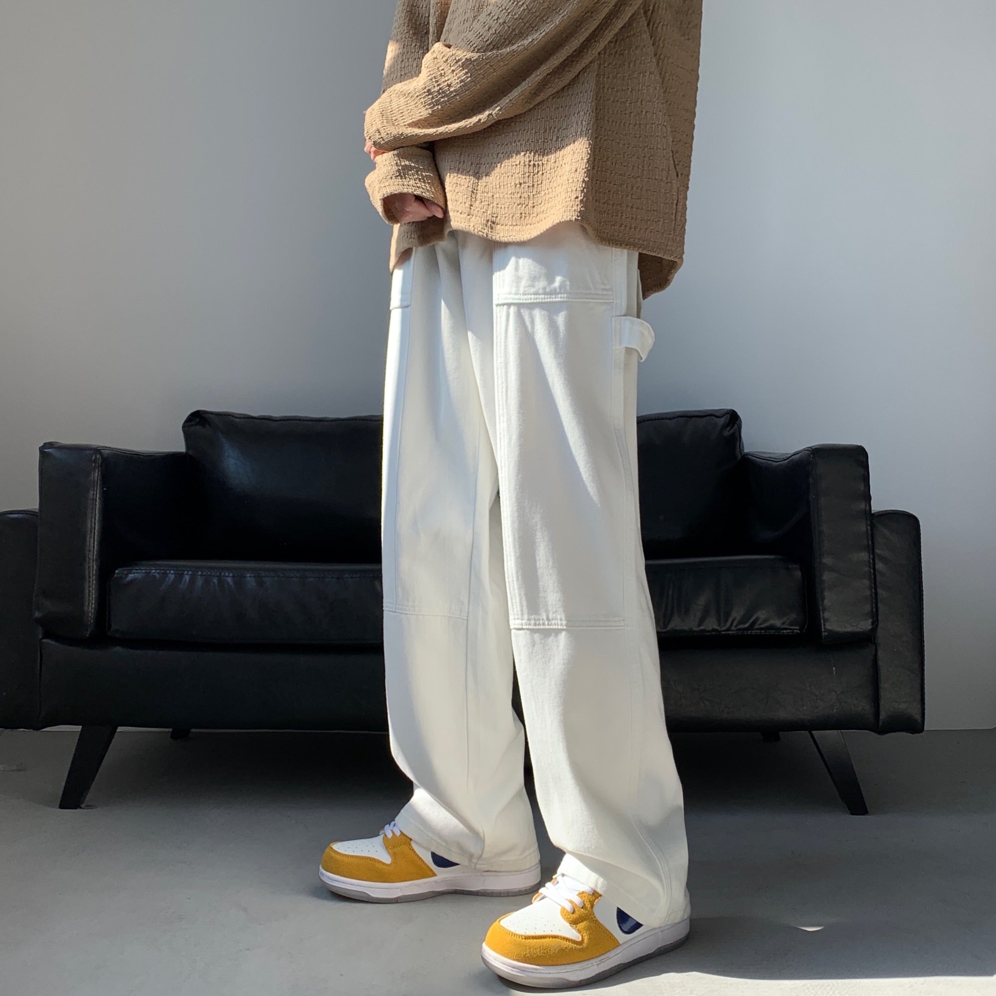 Wiaofellas Blue White Black Baggy Jeans Men Fashion Casual Wide Leg Jeans Men Streetwear Loose Hip Hop Straight Denim Pants Mens Trousers