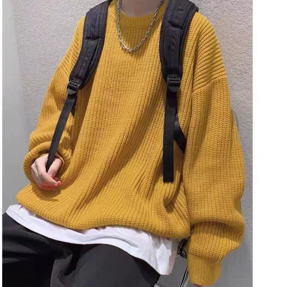 Wiaofellas Korean Fashion Sweaters Men Autumn Solid Color Wool Sweaters Slim Fit Men Street Wear Mens Clothes Knitted Sweater Men Pullovers