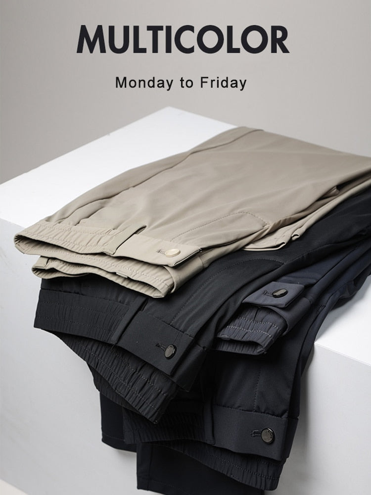 Wiaofellas New Summer Breathable Casual Pants Men Stretched Nylon Silk Cooling Slim Chinos Male Business Casual Straight Long Trousers