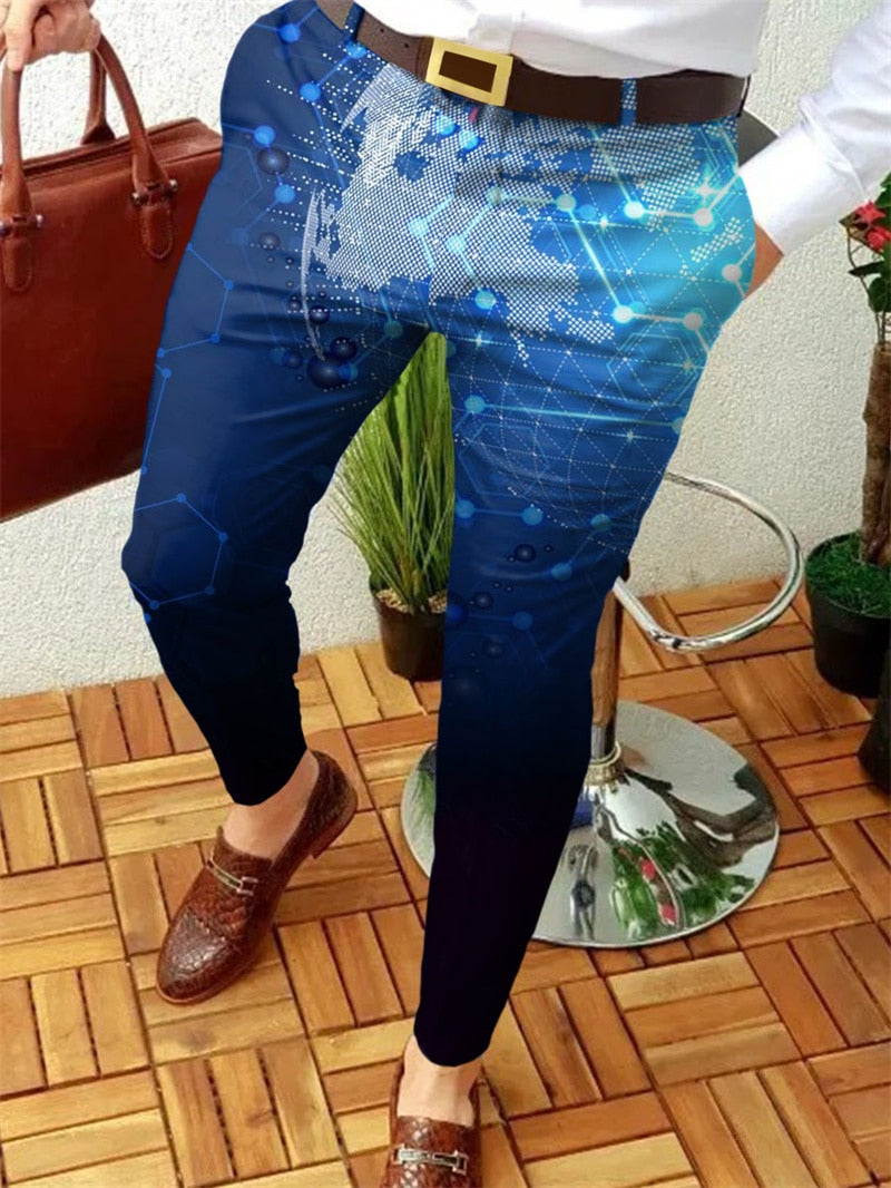 Wiaofellas Men Business Casual Trousers Retro Pattern Print Straight Long Pants Mens Spring Autumn Fashion Streetwear Vintage Men Clothing