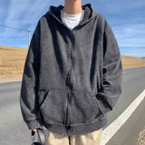 Wiaofellas American Style Hooded Sweatshirt Men's Zip Up Hoodie Harajuku Retro Streetwear Women Loose Jacket Spring Fall New In