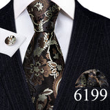 Wiaofellas Designer Ties for Men Brown Gold Black Floral Silk Necktie Pocket Square Cufflinks Set Wedding Gift Corbatas Barry·Wang 6199