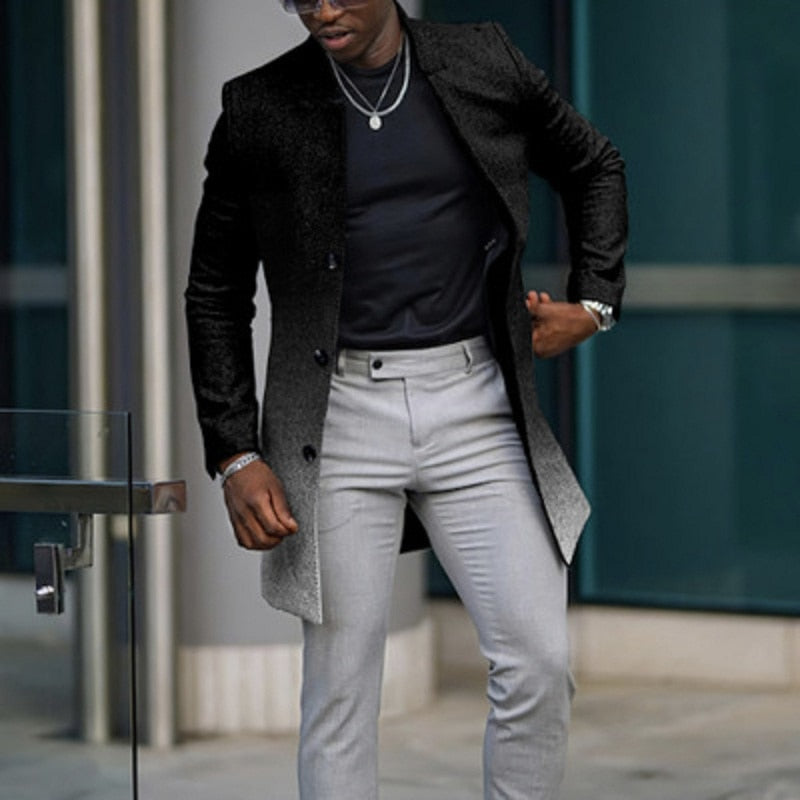 Wiaofellas Men Autumn Single-breasted Wool Jacket Casual Gradient Print Patchwork Outerwear & Coat Winter Stand Collar Long Sleeve Male Top