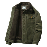 Wiaofellas Men's Winter Button Jacket Plus Velvet Overcoat Corduroy Tooling Casual Parka Korean Fashion Solid Color Cotton Jacket Men