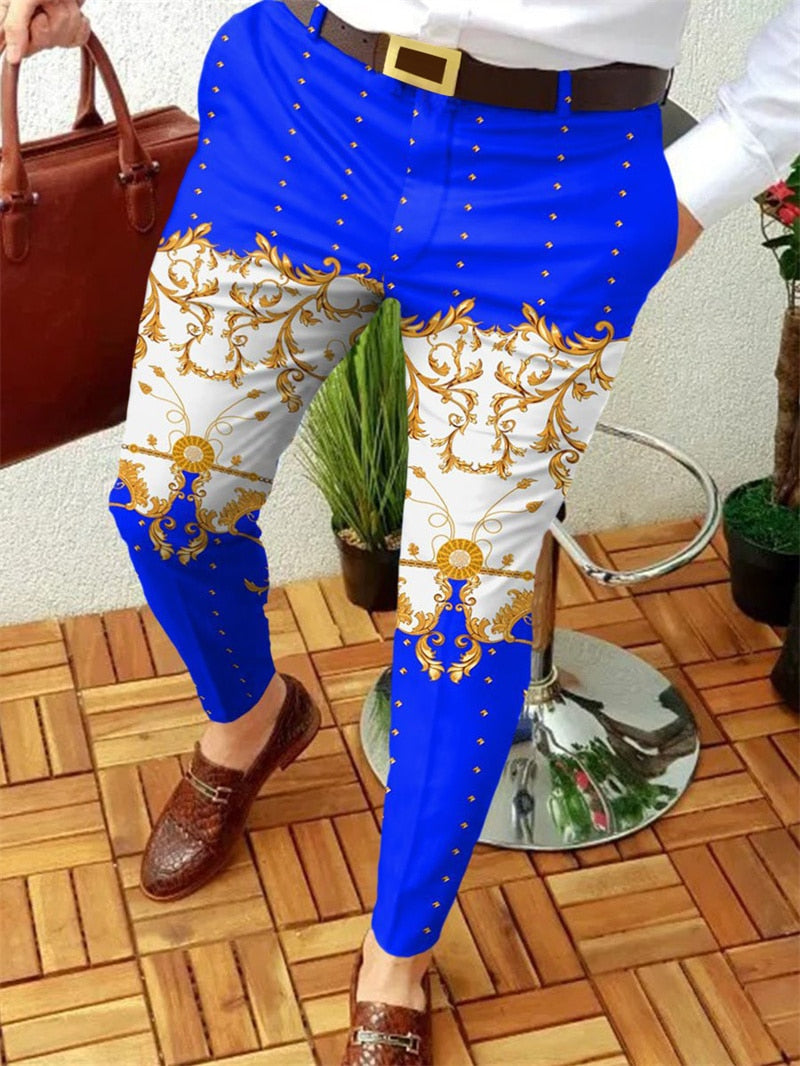 Wiaofellas Men Business Casual Trousers Retro Pattern Print Straight Long Pants Mens Spring Autumn Fashion Streetwear Vintage Men Clothing