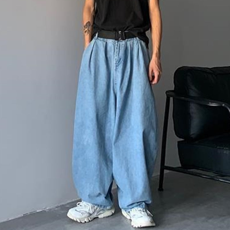 Wiaofellas Wide Leg Cargo Pants Streetwear Baggy Jeans New Spring Autumn Men Korean Jeans Loose Straight Male Brand Clothing Blue