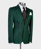 Wiaofellas Men's Suit 3 Pieces Blazer Vest Pants Peaked Lapel Single Breasted Tuxedo Wedding Groom Pinstripes Formal Tailored Costume Homme