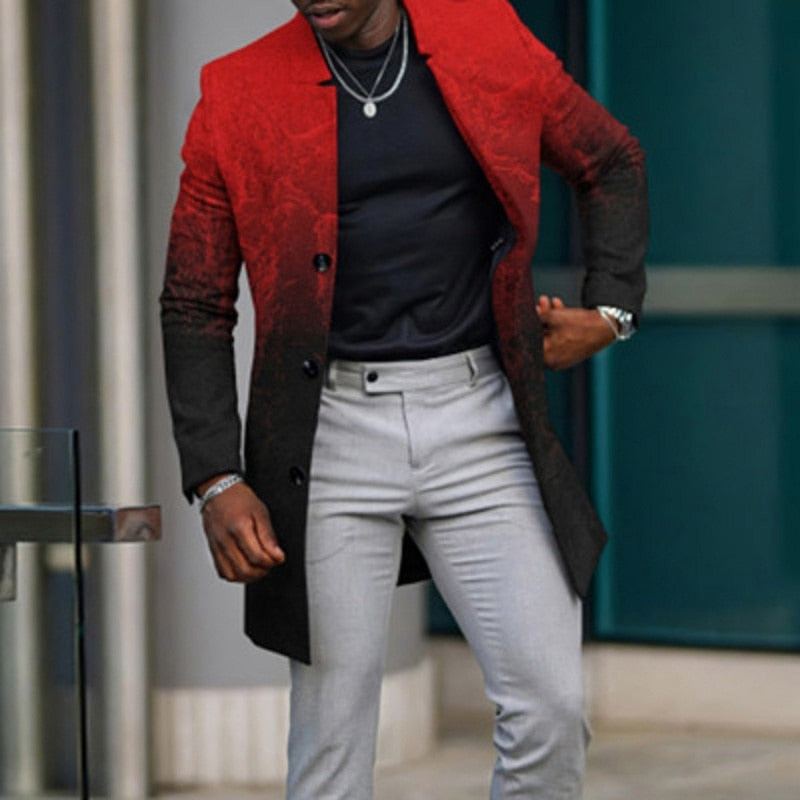 Wiaofellas Men Autumn Single-breasted Wool Jacket Casual Gradient Print Patchwork Outerwear & Coat Winter Stand Collar Long Sleeve Male Top