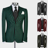 Wiaofellas Men's Suit 3 Pieces Blazer Vest Pants Peaked Lapel Single Breasted Tuxedo Wedding Groom Pinstripes Formal Tailored Costume Homme