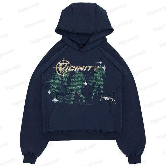 Wiaofellas Print Harajuku Street Embroidery Y2K American Retro Comic  Loose Hooded Sweater Loose Autumn Trend Sweater Couple Jacket