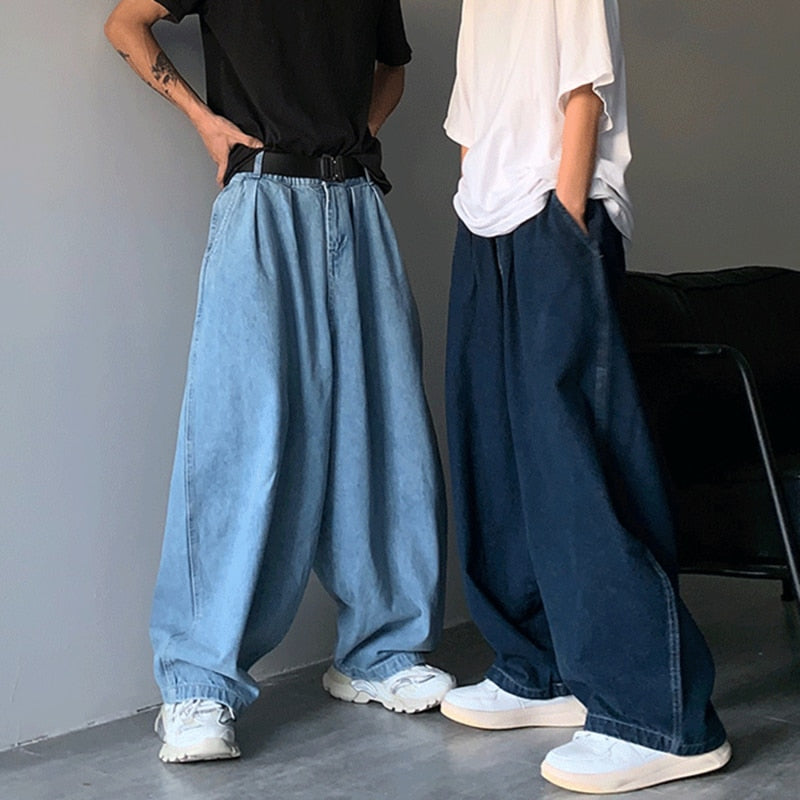 Wiaofellas Wide Leg Cargo Pants Streetwear Baggy Jeans New Spring Autumn Men Korean Jeans Loose Straight Male Brand Clothing Blue
