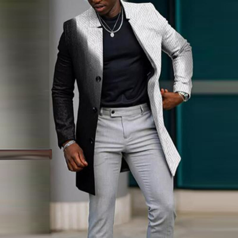 Wiaofellas Men Autumn Single-breasted Wool Jacket Casual Gradient Print Patchwork Outerwear & Coat Winter Stand Collar Long Sleeve Male Top