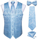Wiaofellas Men Black Paisley Vest Necktie Bowtie Pocket Square Cufflinks Dress Set жилетка мужская Classic 5 PCS Business Waistcoat for Man