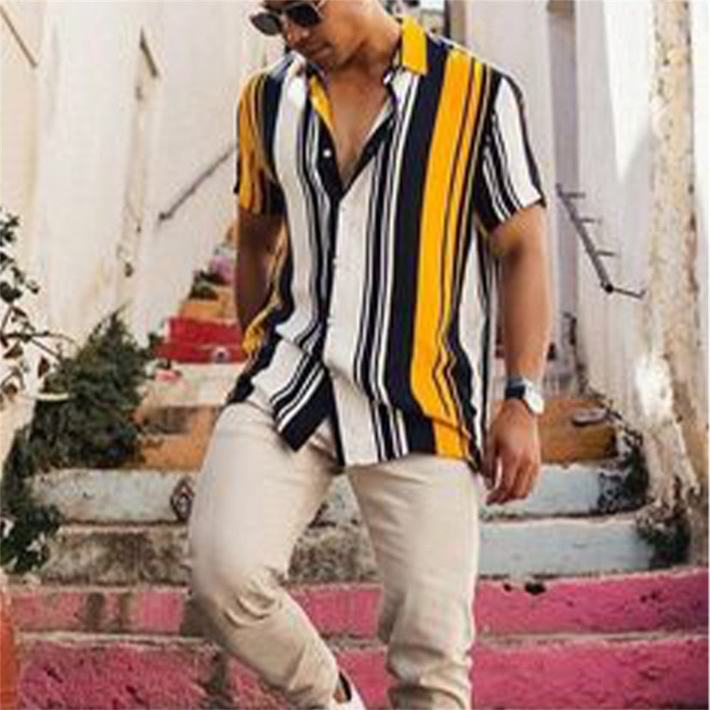 Wiaofellas New Luxury Social Shirts For Men Casual Floral Print Short-sleeved Tees Summer Loose Simple Tops Lapel Shirt Men's Clothing 2023