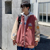 Wiaofellas Spring and Autumn Corduroy Coat Men's Harajuku Style Korean Versatile, Handsome, Loose Fitting Baseball Jacket