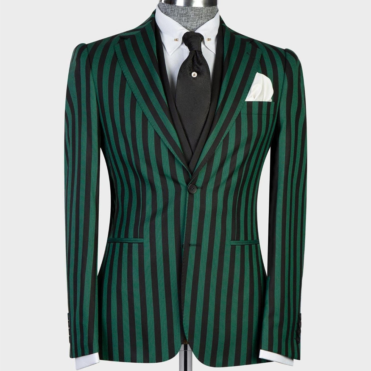 Wiaofellas Men's Suit 3 Pieces Blazer Vest Pants Peaked Lapel Single Breasted Tuxedo Wedding Groom Pinstripes Formal Tailored Costume Homme