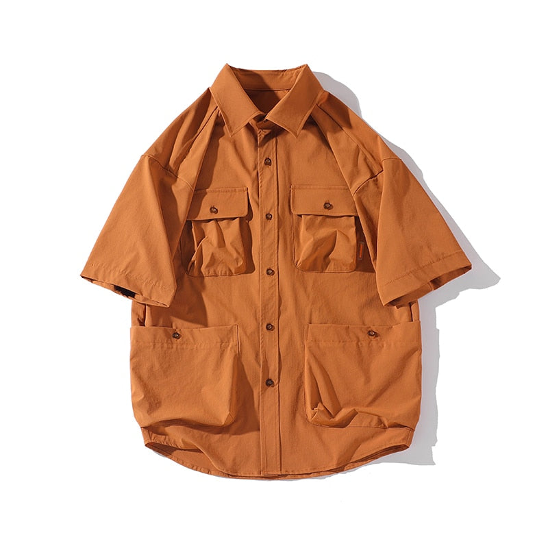 Wiaofellas Men's Multi-Pocket Workwear Short Sleeve Shirt - Perfect for Casual and Work Occasions