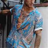 Wiaofellas New Luxury Social Shirts For Men Casual Floral Print Short-sleeved Tees Summer Loose Simple Tops Lapel Shirt Men's Clothing 2023