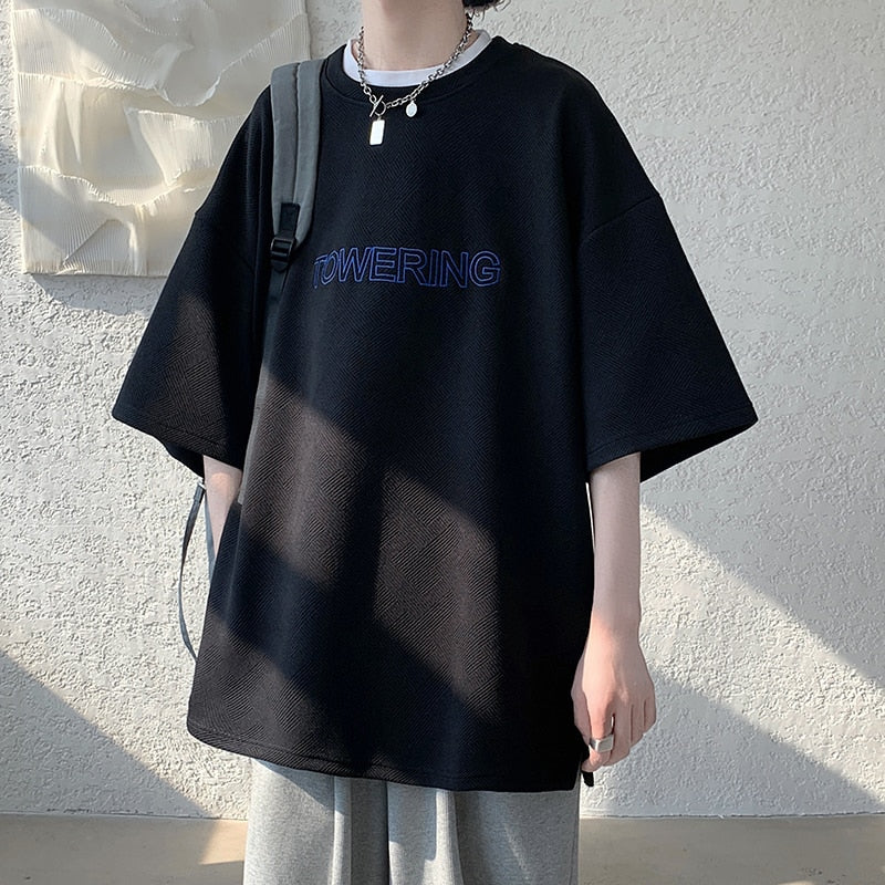 Wiaofellas Men's Oversized Tshirts Letter Print Tee Shirt Korean Style Women Man Unisex Short Sleeve Tops Large Size Male Tees 5XL