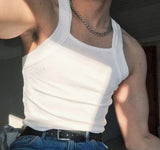 Wiaofellas 2023 Fashion Men Tank Tops Solid Color O-neck Streetwear Skinny Vacation Casual Vests Sleeveless Party Men Clothes 5XL INCERUN 7