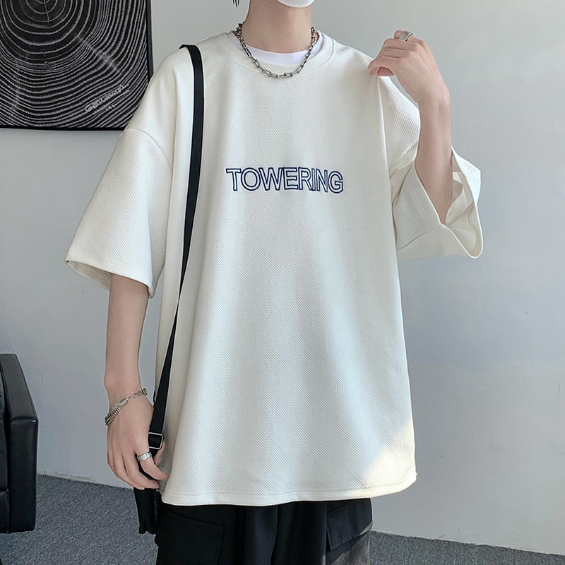 Wiaofellas Men's Oversized Tshirts Letter Print Tee Shirt Korean Style Women Man Unisex Short Sleeve Tops Large Size Male Tees 5XL
