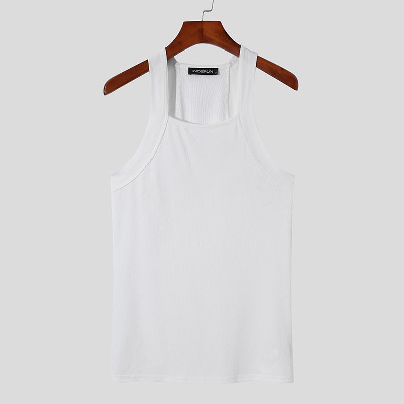 Wiaofellas 2023 Fashion Men Tank Tops Solid Color O-neck Streetwear Skinny Vacation Casual Vests Sleeveless Party Men Clothes 5XL INCERUN 7