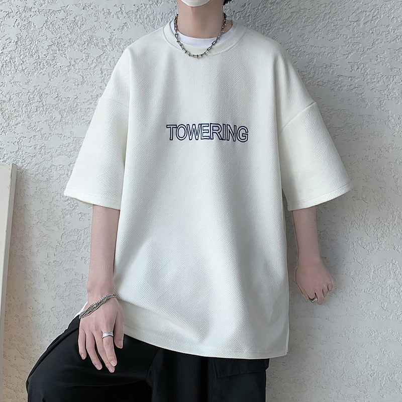 Wiaofellas Men's Oversized Tshirts Letter Print Tee Shirt Korean Style Women Man Unisex Short Sleeve Tops Large Size Male Tees 5XL