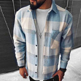 Wiaofellas Business Casual Plaid Print Wool Shirt Jacket Men 2023 Spring Single Breasted Lapel Top Autumn Pocket Patchwork T-shirt Cardigan