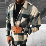 Wiaofellas Business Casual Plaid Print Wool Shirt Jacket Men 2023 Spring Single Breasted Lapel Top Autumn Pocket Patchwork T-shirt Cardigan
