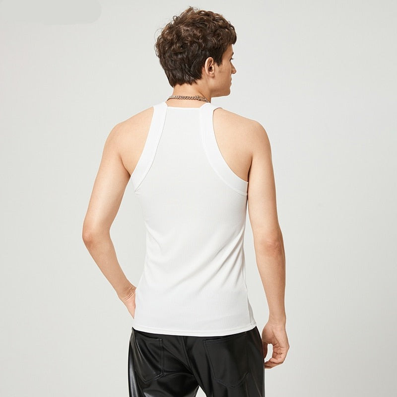 Wiaofellas 2023 Fashion Men Tank Tops Solid Color O-neck Streetwear Skinny Vacation Casual Vests Sleeveless Party Men Clothes 5XL INCERUN 7