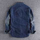 Wiaofellas Denim Shirt Men Cotton Jeans Shirt American Retro Washed Fashion Pocket Slim Long Sleeve Cowboy Shirt Stylish Slim Tops Shirts