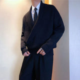 Wiaofellas Men's Autumn/winter Style Solid Color Large V-neck Lapel Personality Sweater Temperament Commuter Loose Casual Sweater Coat