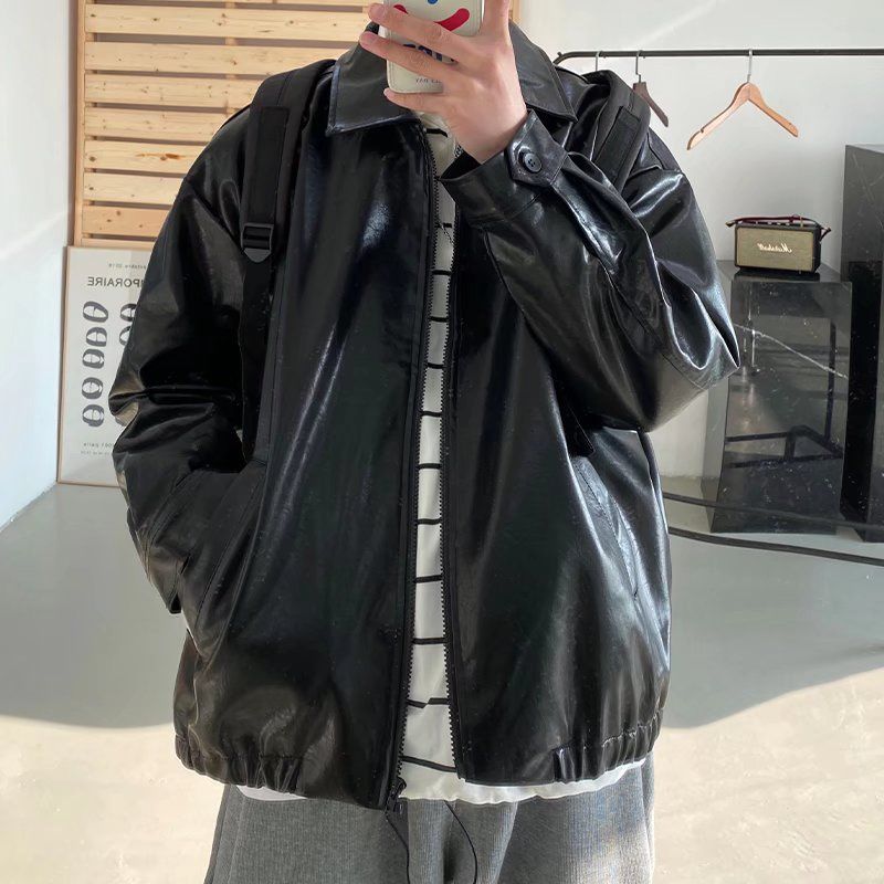 Wiaofellas Pu Leather Jacket Men Brown Retro Motorcycle Jacket Autumn Korean Fashion Fried Street Loose Zipper Bomber Jacket Learher Coats