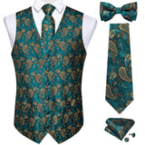 Wiaofellas Men Black Paisley Vest Necktie Bowtie Pocket Square Cufflinks Dress Set жилетка мужская Classic 5 PCS Business Waistcoat for Man