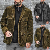 Wiaofellas Autumn Winter Men Jacket Coat Corduroy Solid Tailored Collar Four Pockets Casual Business Coats Mens Jackets Male Warm Tops