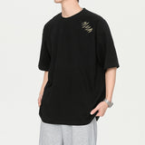 Wiaofellas Summer New Vintage Men's T-Shirt Casual American Irregular Personalized Embroidery T-shirts Cotton 200G Fashion Hip Hop Unisex