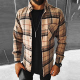 Wiaofellas Business Casual Plaid Print Wool Shirt Jacket Men 2023 Spring Single Breasted Lapel Top Autumn Pocket Patchwork T-shirt Cardigan