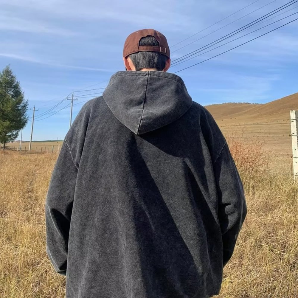 Wiaofellas American Style Hooded Sweatshirt Men's Zip Up Hoodie Harajuku Retro Streetwear Women Loose Jacket Spring Fall New In